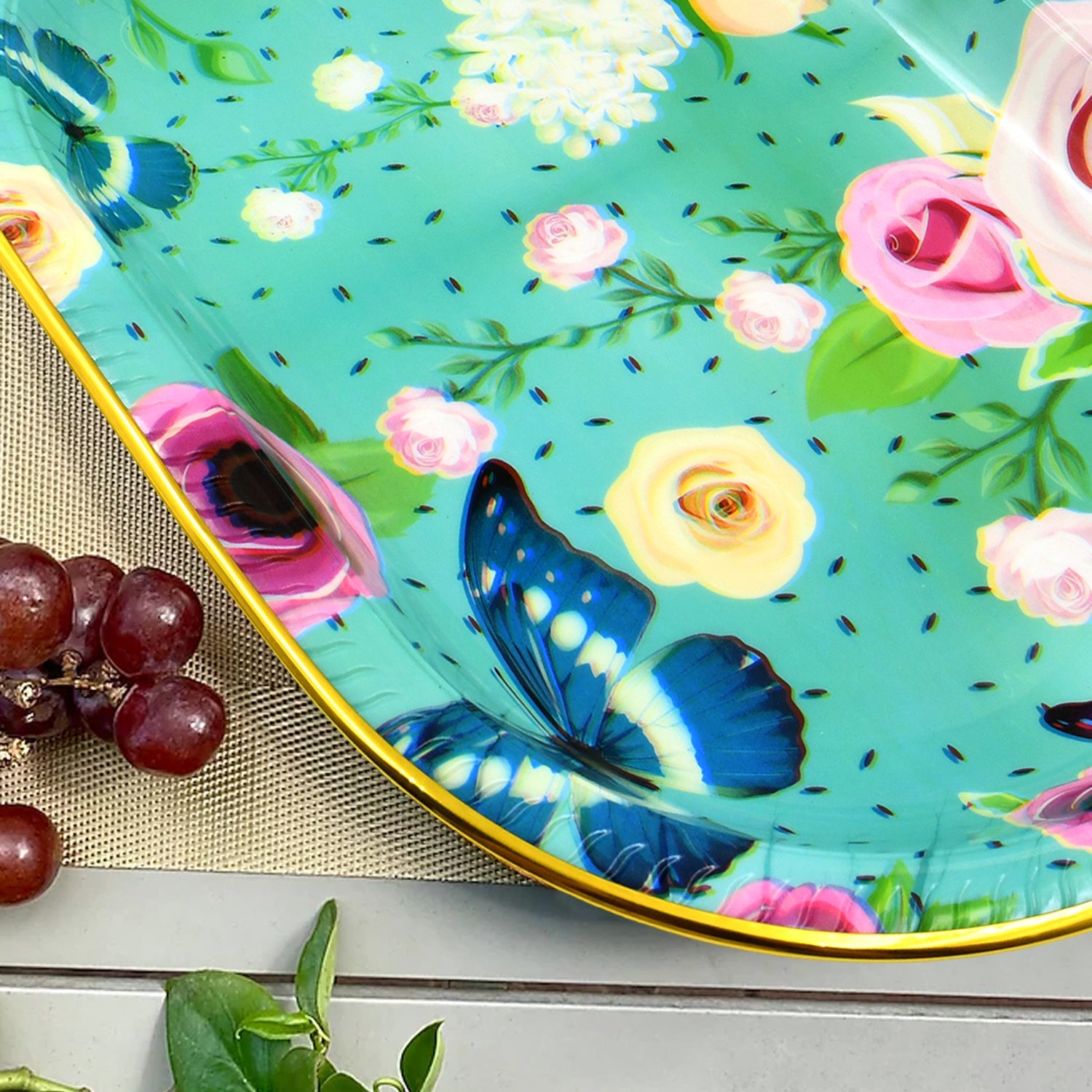 Big Plastic Flower Printed Design Serving Tray (1 Pc  35 X 24 Cm) Big Plastic Flower Printed Design Serving Tray (1 Pc  35 X 24 Cm)